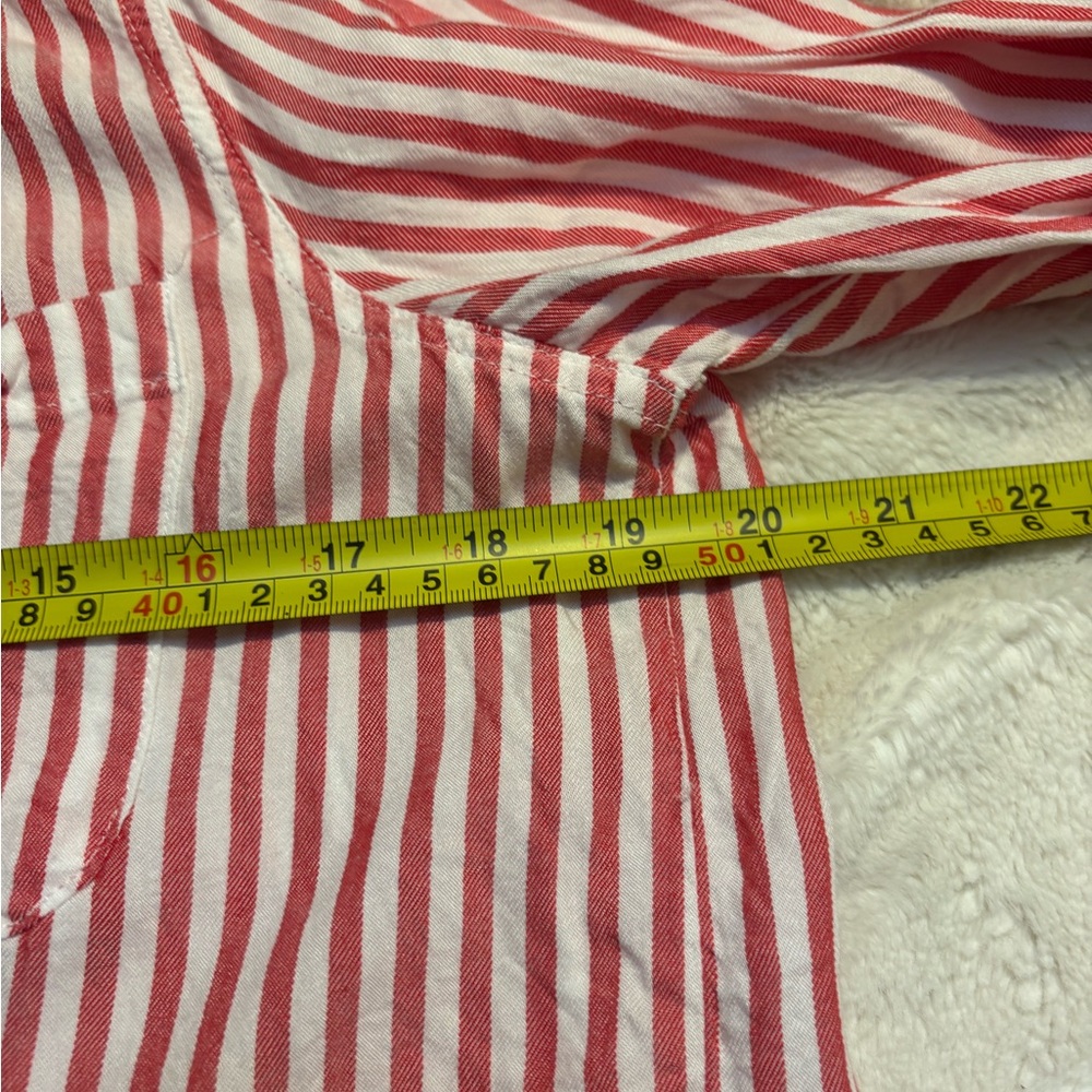 beachlunchlounge Shirt Medium Red White Striped Collared Button-Down Long-Sleev - Picture 11 of 13